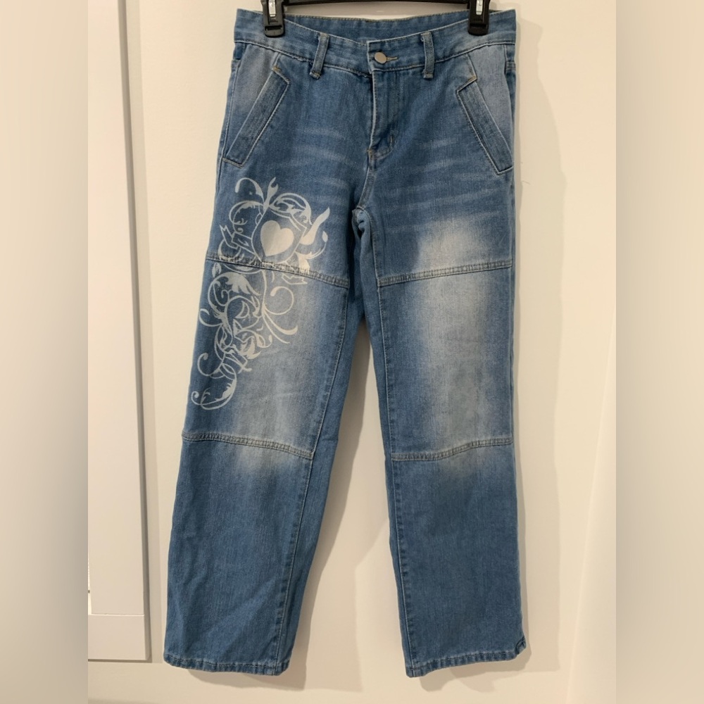 Bleach design paneled jeans